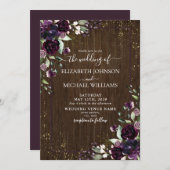 Invitation Russe Plum violet or Aquarelle en marbre automne (Devant / Derrière)