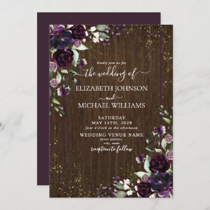 Invitation Russe Plum violet or Aquarelle en marbre automne
