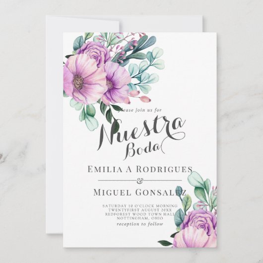 Invitation Russe pourpre Bloom Nuestra Boda Mariage espagnol (Devant)
