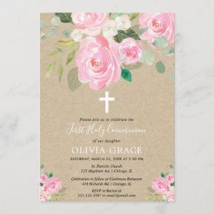 Invitation Russe Première Sainte Communion fille rousse flora
