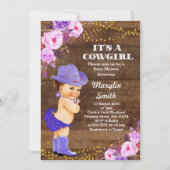 Invitation Russe Purple Cowgirl Baby shower Lilac (Devant)