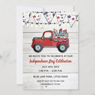 Invitation Russe Red Truck Fireworks 4 juillet