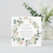 Invitation Russe Rose blanche Floral Eucalyptus Mariage (Debout devant)