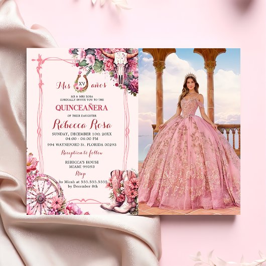 Invitation Russe rose Charra Thème Quinceanera Photo