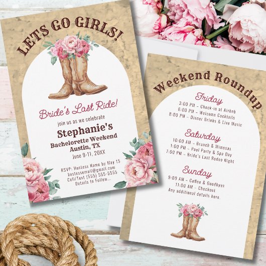 Invitation Russe Rose Cowgirl Destination Bachelorette Party