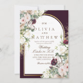 Invitation Russe Rose de Bourgogne Mariage or (Devant)