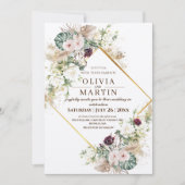 Invitation Russe Rose de Bourgogne Mariage or (Devant)