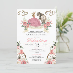 Invitation Russe rose Mariachi Cowgirl Western Quinceañera