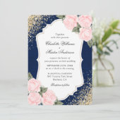 Invitation Russe Roses Bleu bleu Burlap Mariage (Debout devant)