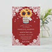 Invitation Russe Rouge Burlap Dentelle Mason Jar Mariage de t (Debout devant)