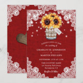 Invitation Russe Rouge Burlap Dentelle Mason Jar Mariage de t (Devant / Derrière)