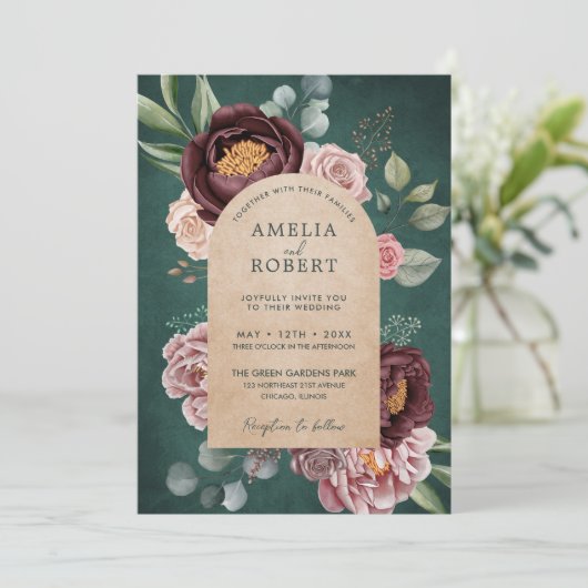 Invitation Russe Sage Vert Aquarelle Floral Boho Mariage I (Debout devant)