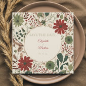 Invitation Russe Sage Vert & Bourgogne Rouge Floral Automne