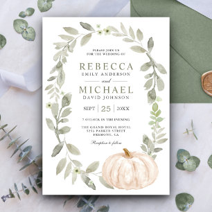 Invitation Russe Sage Vert Feuille Blanc Citrouille Mariage