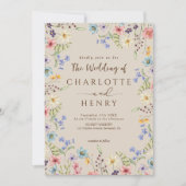 Invitation Russe Simple Fleur sauvage Beige QR Code Mariage (Devant)