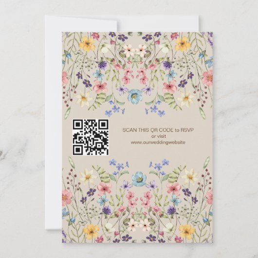 Invitation Russe Simple Fleur sauvage Beige QR Code Mariage (Dos)
