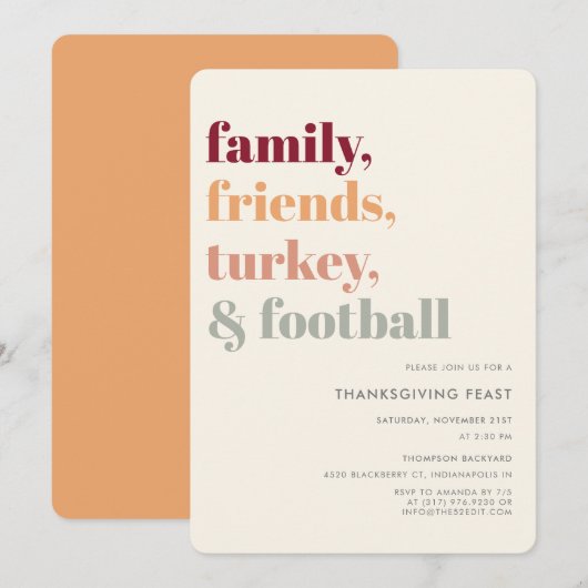 Invitation Russe Simple Football Thanksgiving Dîner (Devant / Derrière)
