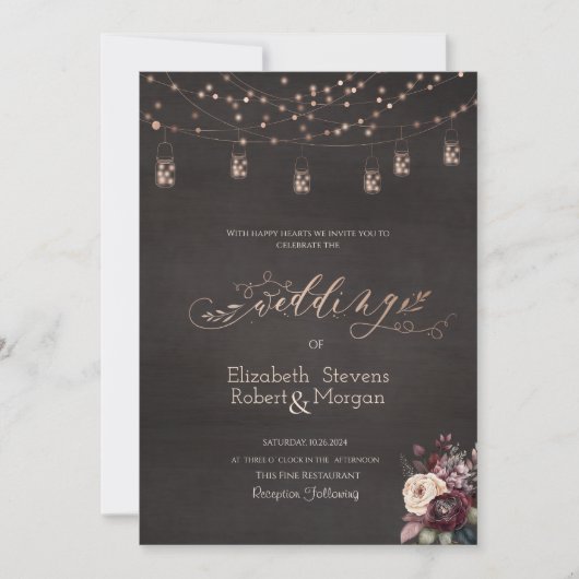 Invitation Russe String éclat Mason Jar Rose Mariage (Devant)