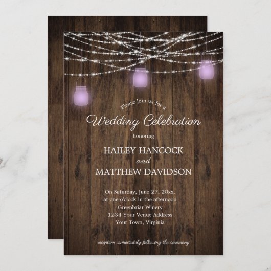 Invitation Russe String éclat Violet Mason Jars Mariage Inv (Devant / Derrière)