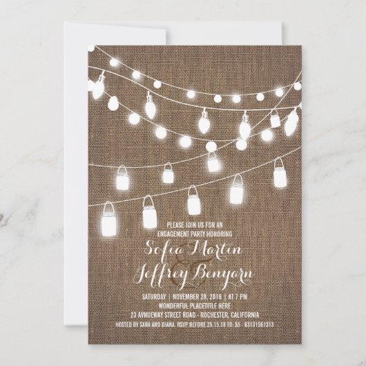 Invitation Russe String Lights Burlap (Devant)