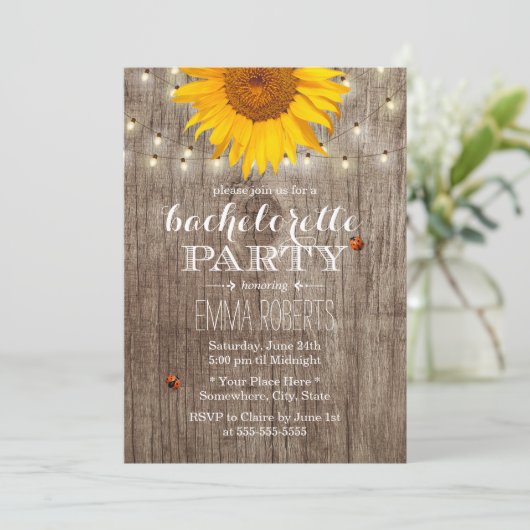Invitation Russe String Lights Sunflower Bachelorette Party (Debout devant)
