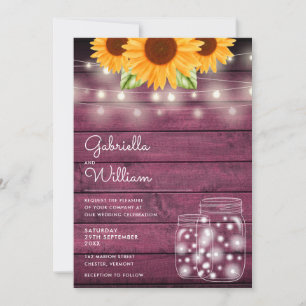 Invitation Russe String Lights Sunflower Mason Jars Mariage