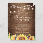 Invitation Russe String Lights Tournesol Thanksgiving Dîner (Devant / Derrière)