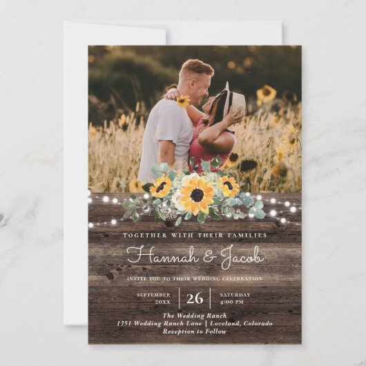 Invitation Russe Sunflower Wood QR Code RSVP Mariage (Devant)