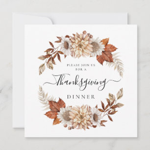 Invitation Russe Taupe Automne Floral Thanksgiving Dîner