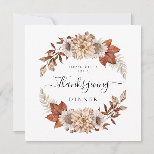 Invitation Russe Taupe Automne Floral Thanksgiving Dîner (Devant)