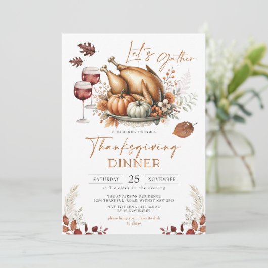 Invitation Russe Thanksgiving Dîner Automne Citrouille Potluc (Debout devant)