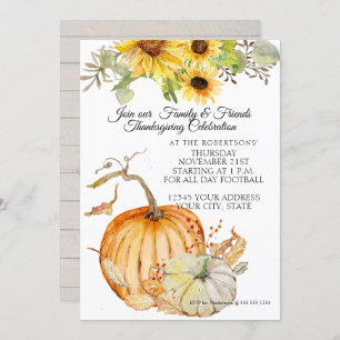 Invitation Russe Thanksgiving Fall Sunflowers Leaf in Citroui