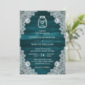 Invitation Russe Turquoise bois Floral dentelle Mason Jar Mar (Debout devant)