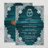 Invitation Russe Turquoise bois Floral dentelle Mason Jar Mar (Devant / Derrière)