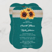 Invitation Russe Turquoise Burlap Lace Mariage tournesol (Devant / Derrière)