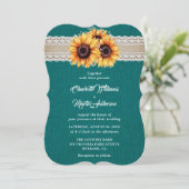Invitation Russe Turquoise Burlap Lace Mariage tournesol (Debout devant)
