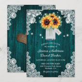 Invitation Russe Turquoise dentelle Mason Jar Mariage tournes (Devant / Derrière)