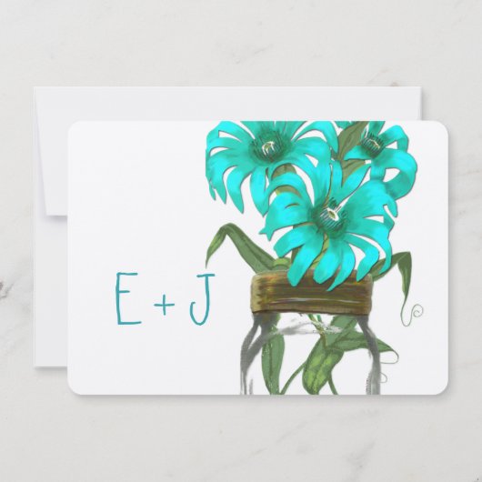 Invitation Russe Turquoise Mint Floral Mason Jar Mariage (Dos)