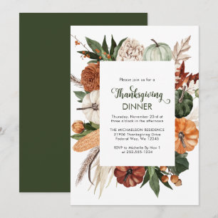 Invitation Russe Vert Citrouille Thanksgiving Dîner
