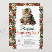 Invitation Russe vert et or élégant chat de Noël (Devant / Derrière)