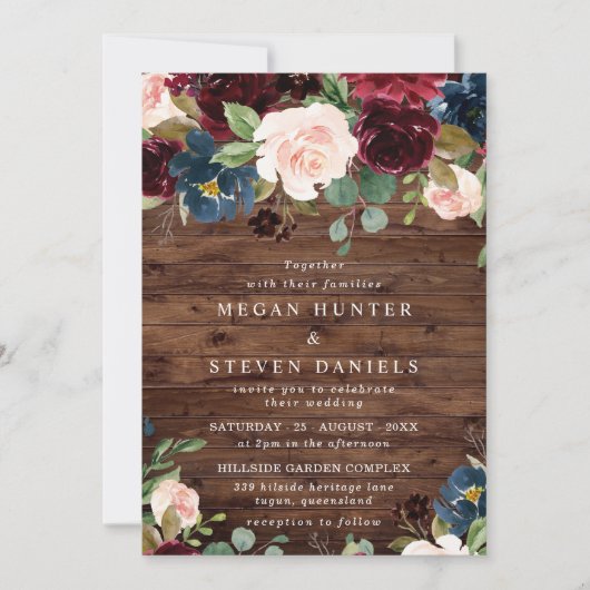 Invitation Russe Vin rouge profond Burgundy Blush Mariage de  (Devant)