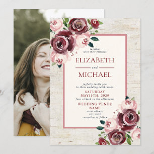 Invitation Russe Vintage Bourgogne Blush Rose photo Mariage