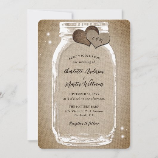 Invitation Russe Vintage Burlap Mason Jar Mariage (Devant)