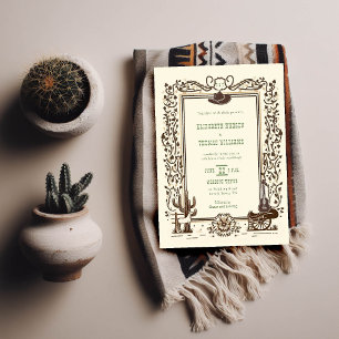 Invitation Russe Vintage Cowboy Mariage Western Sage Green