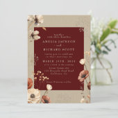 Invitation Russe Vintage sec fleur sauvage Bourgogne Mariage (Debout devant)