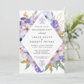 Invitation Russe violet bleu or Floral Partie d'engagement (Debout devant)
