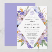 Invitation Russe violet bleu or Floral Partie d'engagement (Devant / Derrière)