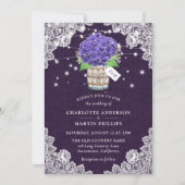 Invitation Russe violet Burlap dentelle Hydrangea Mariage (Devant)