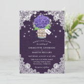 Invitation Russe violet Burlap dentelle Hydrangea Mariage (Debout devant)