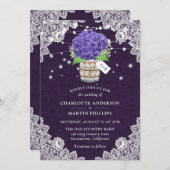 Invitation Russe violet Burlap dentelle Hydrangea Mariage (Devant / Derrière)